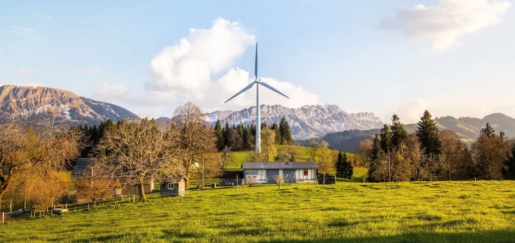 Rural mountain cottage powered by wind microgrid.